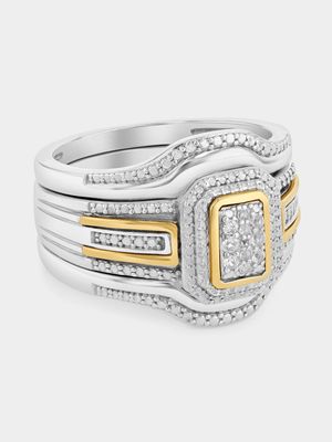 Yellow Gold & Sterling Silver  Rectangle Triple Set Ring