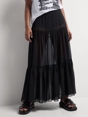 Y&G Tiered Sheer Maxi Skirt