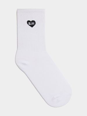 Men's White Blah Heart Sock