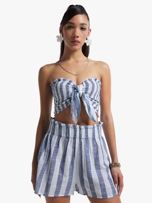 Women's Blue & White Stripe Bandeau Top