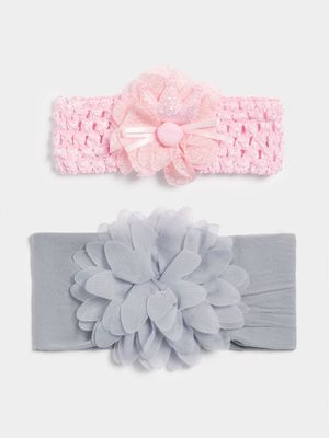 Jet Infant Girls Harbor Gray/Pink 2 Pack Crown Headbands