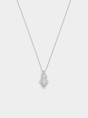 Yellow Gold & Sterling Silver Diamond Marquise Cluster Pendant