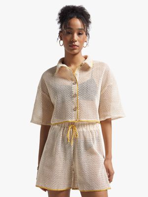 Women's Stone Co-Ord Crochet Shirt