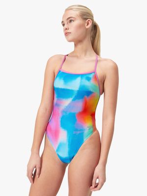 Womens Speedo Allover Digital V-Back One Piece