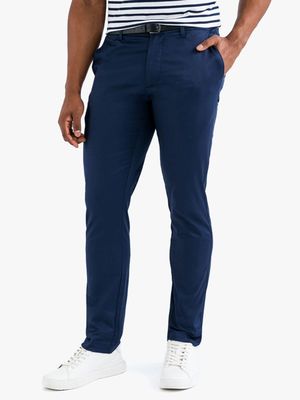 MKM Belted Slim Leg Chino Medium Blue