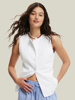 Women's Cotton On White Sienna Linen Cotton Vest