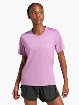 Womens adidas Own The Run 3-Stripes Purple Tee