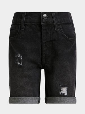 Older Boy's Black Ripped Denim Shorts