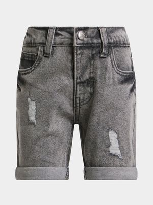 Younger Boy's Grey Ripped Denim Shorts