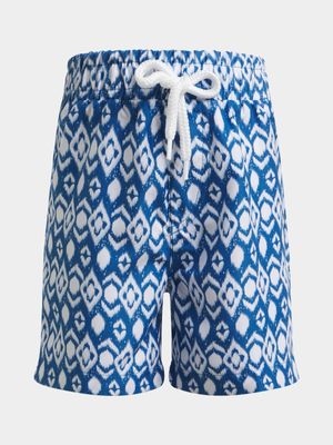 Jet Younger Boys Blue/White Geo Print Swim Shorts