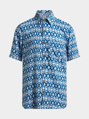 Jet Younger Boys Blue/White Geo Print Shirt