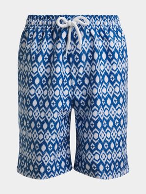 Jet Younger Boys Blue/White Geo Print Swim Shorts