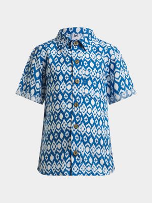 Jet Younger Boys Blue/White Geo Print Shirt