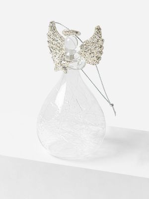 Glass Angel Tree Decor Silver 9cm