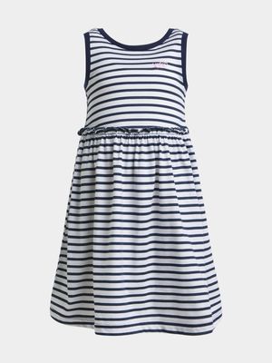 Older Girl's Navy & White Striped Skater Dress