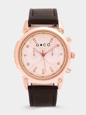 Gents Choc & Rose Gold Classic PU Watch