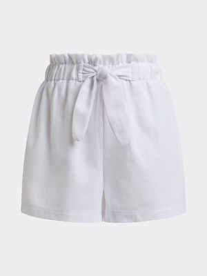 Older Girl's White Paperbag Shorts