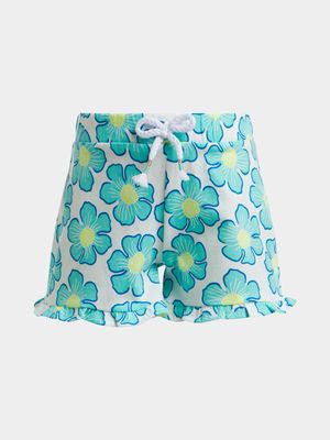 Younger Girl's Turquoise Flower Print Shorts