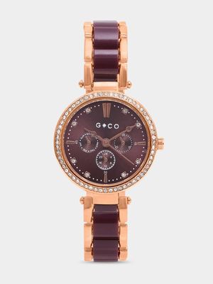 Rose Gold & Burgundy Enamel Tile Watch