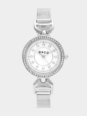 Silver Mesh Buckle Stones Watch