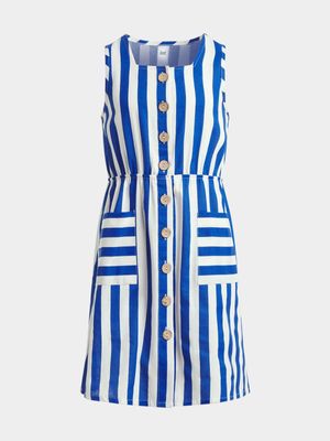 Jet Younger Girls Blue/White Linen Dress