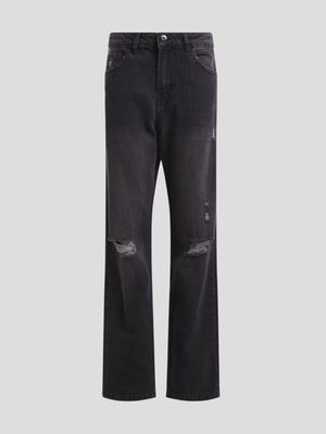 Jet Older Boys Black Ripped Straight Leg Jeans