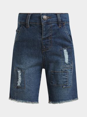 Jet Younger Boys Mid Blue Ripped Denim Shorts