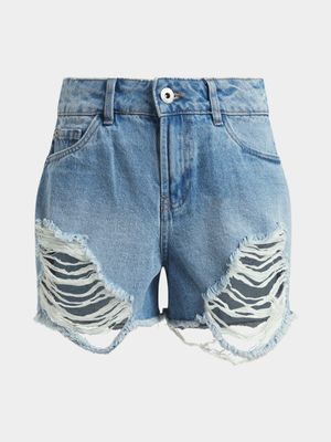 Jet Older Girls Light Blue Ripped Denim Shorts