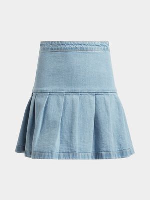 Jet Older Girls Light Blue Pleated Denim Skirt