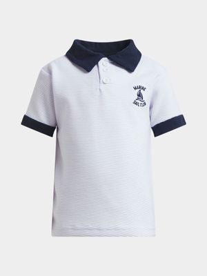 Jet Younger Boys White/Navy Golf Shirt