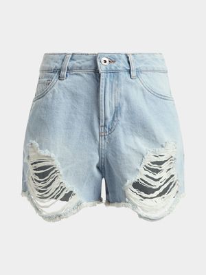 Jet Older Girls Bleached Ripped Denim Shorts