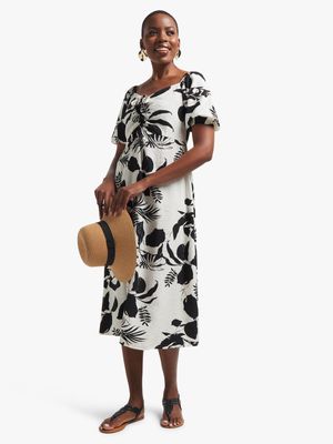 Women's Black & White Floral Midi Dress