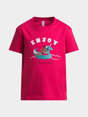 Younger Girl's Bright Pink Graphic Print T-Shirt