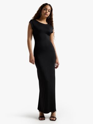 Women's Black Slinky Open Back Maxi Dress