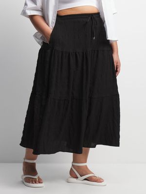 Jet Women's Black Seersucker Tiered Skirt