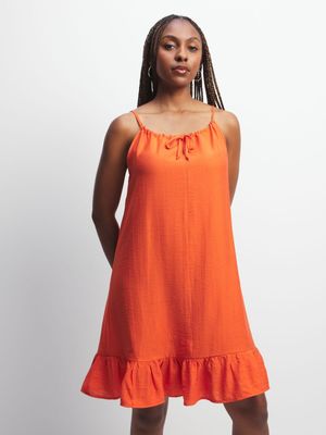 Jet Women's Orange Halter Neck Dress