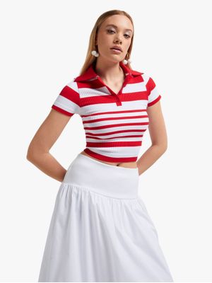 Women's Striped Seamless Johnny Collar Top