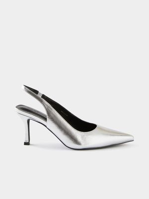 Women's Cotton On Silver Amber Pointed Slingback Heels