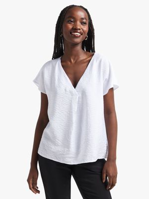 Women's White V-Neck Blouse