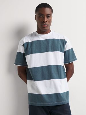 Men's Relay Jeans Wide Printed Stripe Blue T-Shirt