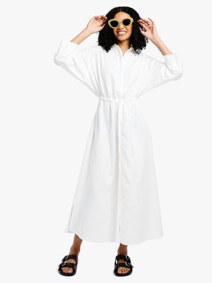 Women's Me&B White Linen Tunnel Shirt Dress