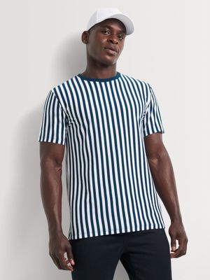 Men's Markham Vertical Stripe White/Teal T-Shirt