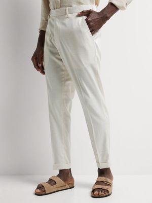 Men's Markham Smart Flat Front Tapered Linen Blend Ecru Trouser