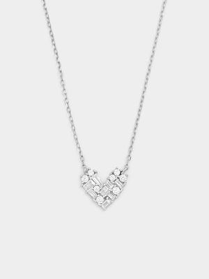 Sterling Silver Cubic Zirconia Baguette Scatter Heart Pendant