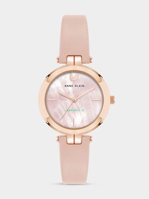 Anne Klein Round Rose Plated Blush Leather Watch