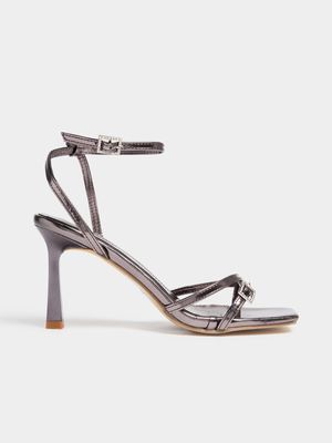 Women's Grey Buckle Strappy Sandals