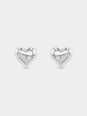 Sterling Silver Cubic Zirconia Pavé Heart Stud Earrings