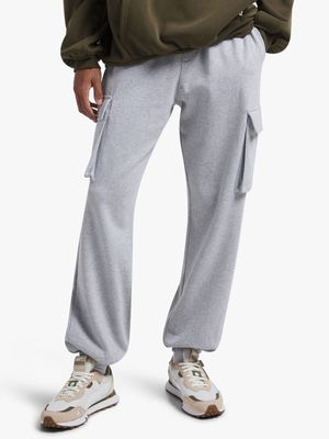 Men's Grey Baggy Cargo Fleece Jogger Pants