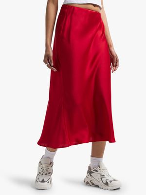 Women's Red Satin Skirt