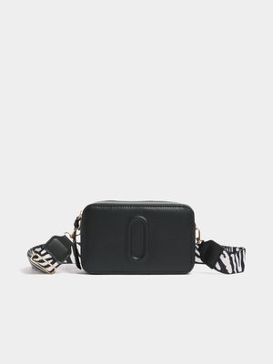 Women's Black Square Embossed Crossbody bag